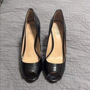Vince Camuto Black Leather Peep Toe Pumps